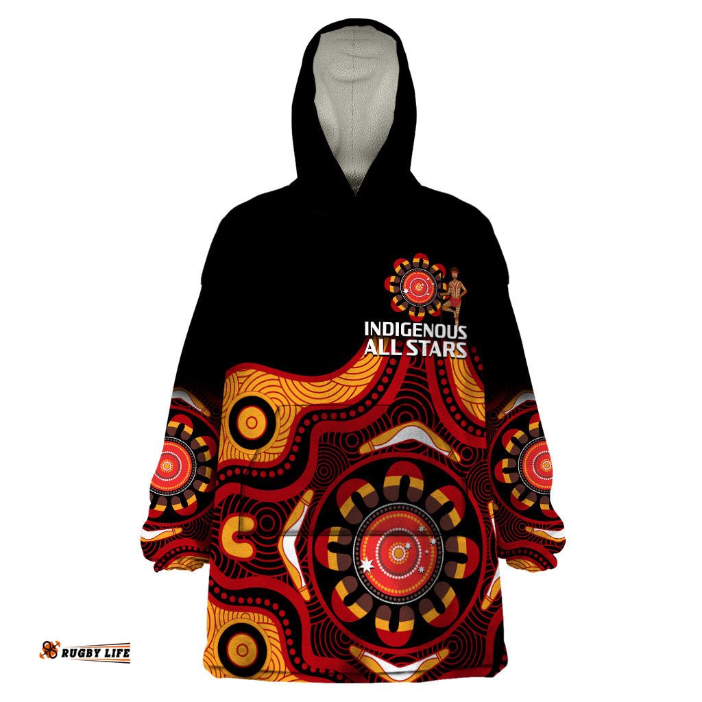 australia indigenous rugby wearable blanket hoodie all stars aborigine dreamtime black version
