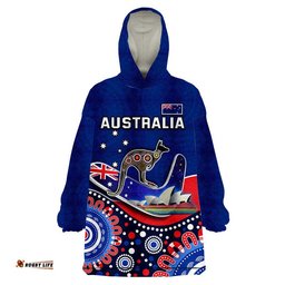 australia day wearable blanket hoodie indigenous kangaroo and boomerang