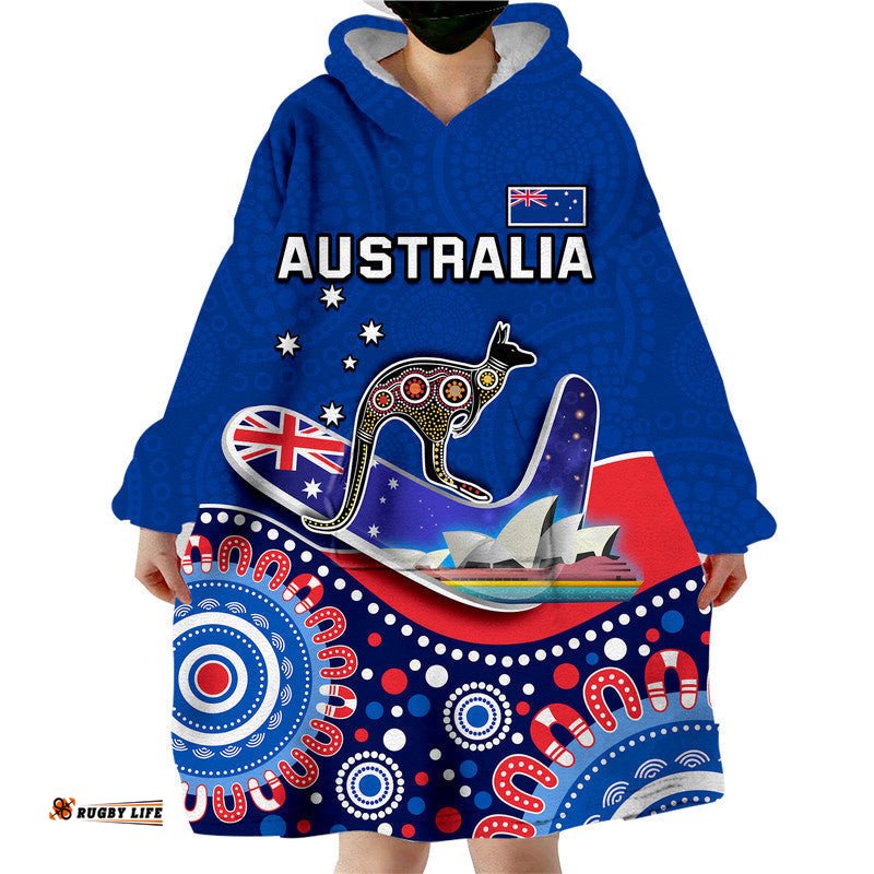australia day wearable blanket hoodie indigenous kangaroo and boomerang