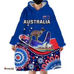 australia day wearable blanket hoodie indigenous kangaroo and boomerang