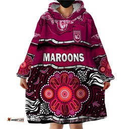 custom text and number maroons rugby wearable blanket hoodie aboriginal queensland state of origin