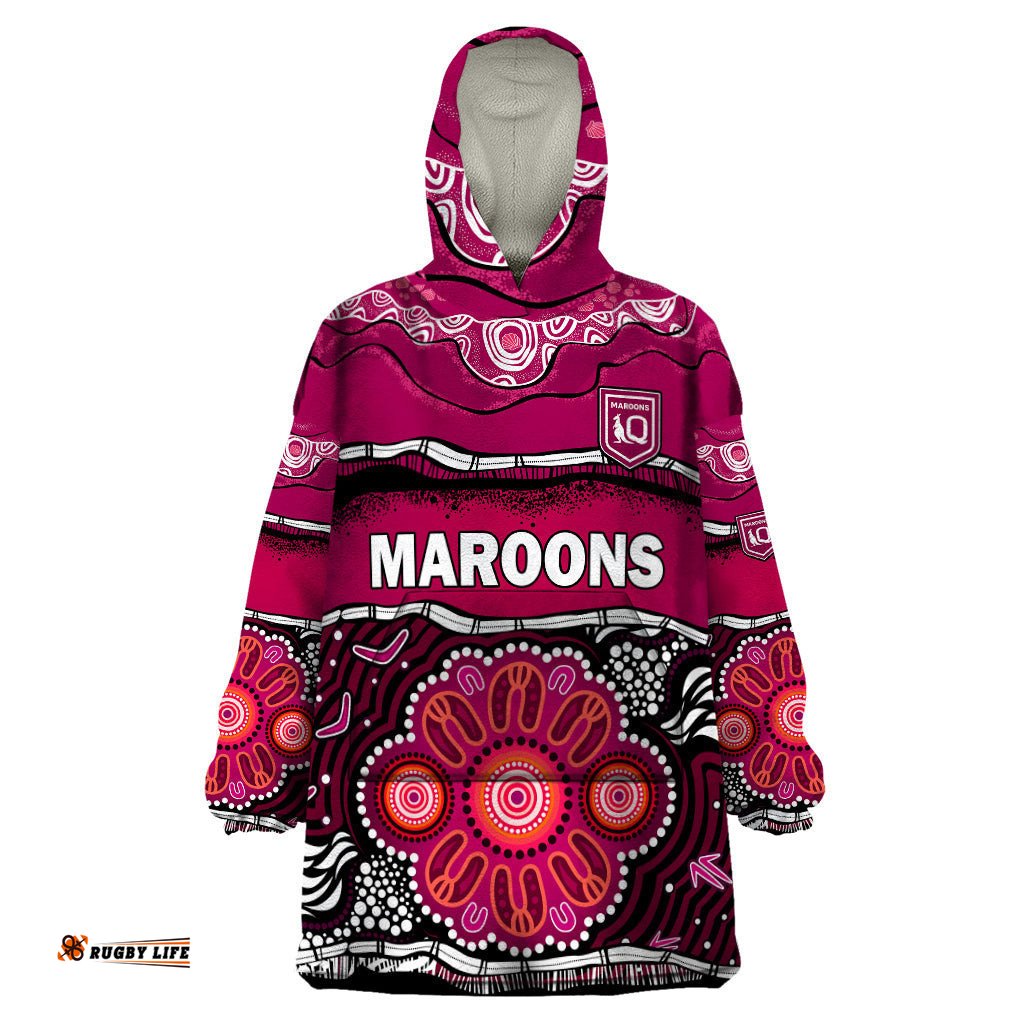 custom text and number maroons rugby wearable blanket hoodie aboriginal queensland state of origin
