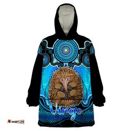 personalised australia virgo echidna zodiac wearable blanket hoodie auz astrology aboriginal aqua