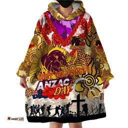 personalised broncos anzac day wearable blanket hoodie aboriginal rising sun dt02