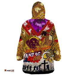 personalised broncos anzac day wearable blanket hoodie aboriginal rising sun dt02