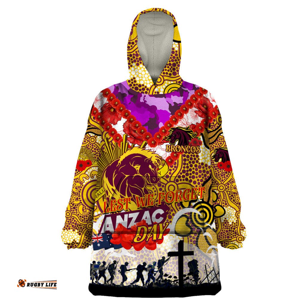 personalised broncos anzac day wearable blanket hoodie aboriginal rising sun dt02