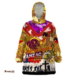 personalised broncos anzac day wearable blanket hoodie aboriginal rising sun dt02