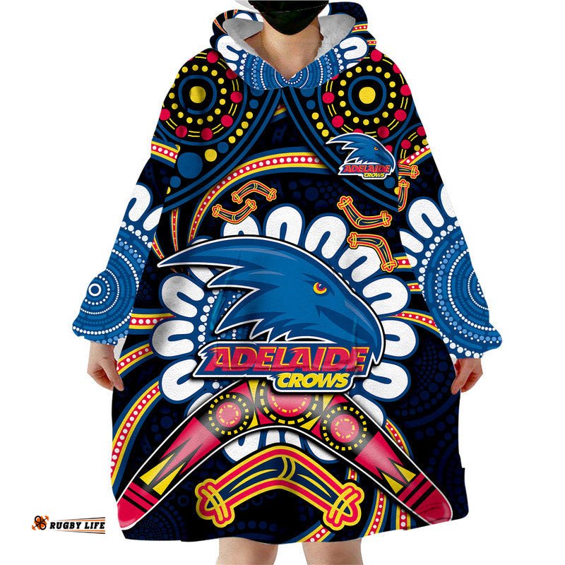 custom personalised adelaide crows football wearable blanket hoodie boomerang indigenous dots