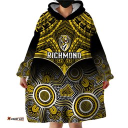 personalised richmond football wearable blanket hoodie tigers aboriginal mix polynesian pattern