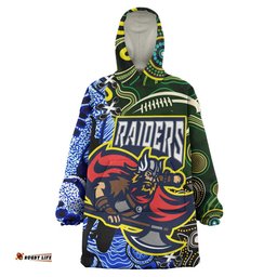 Canberra Raiders Snug Hoodie - Custom Canberra Raiders Team with Aboriginal Inspired Dot Painting and Indigenous Pattern Oodie Blanket