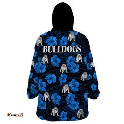 bulldogs rugby wearable blanket hoodie polynesian style with hibiscus