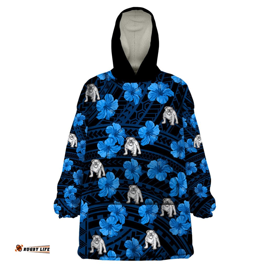 bulldogs rugby wearable blanket hoodie polynesian style with hibiscus