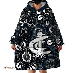custom carlton blues naidoc week 2024 wearable blanket hoodie fire burning aboriginal dots art