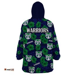 new zealand warriors rugby wearable blanket hoodie polynesian style with hibiscus