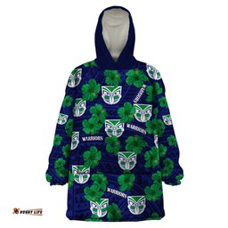 new zealand warriors rugby wearable blanket hoodie polynesian style with hibiscus