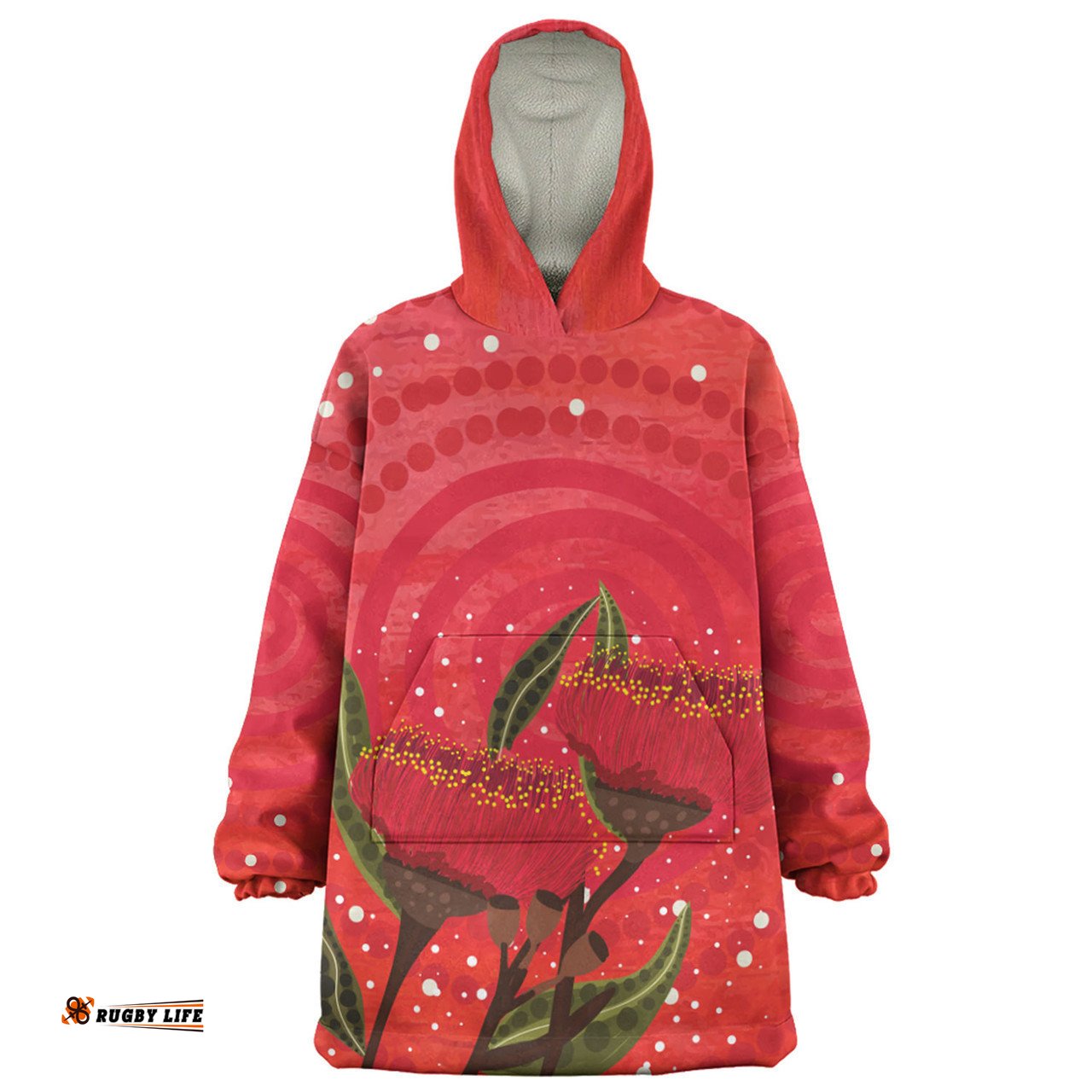 Australia Aboriginal Snug Hoodie - Red Aboriginal Art With Eucalyptus Flowers Snug Hoodie