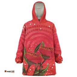 Australia Aboriginal Snug Hoodie - Red Aboriginal Art With Eucalyptus Flowers Snug Hoodie