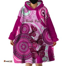 australia breast cancer wearable blanket hoodie indigenous butterfly no one fights alone