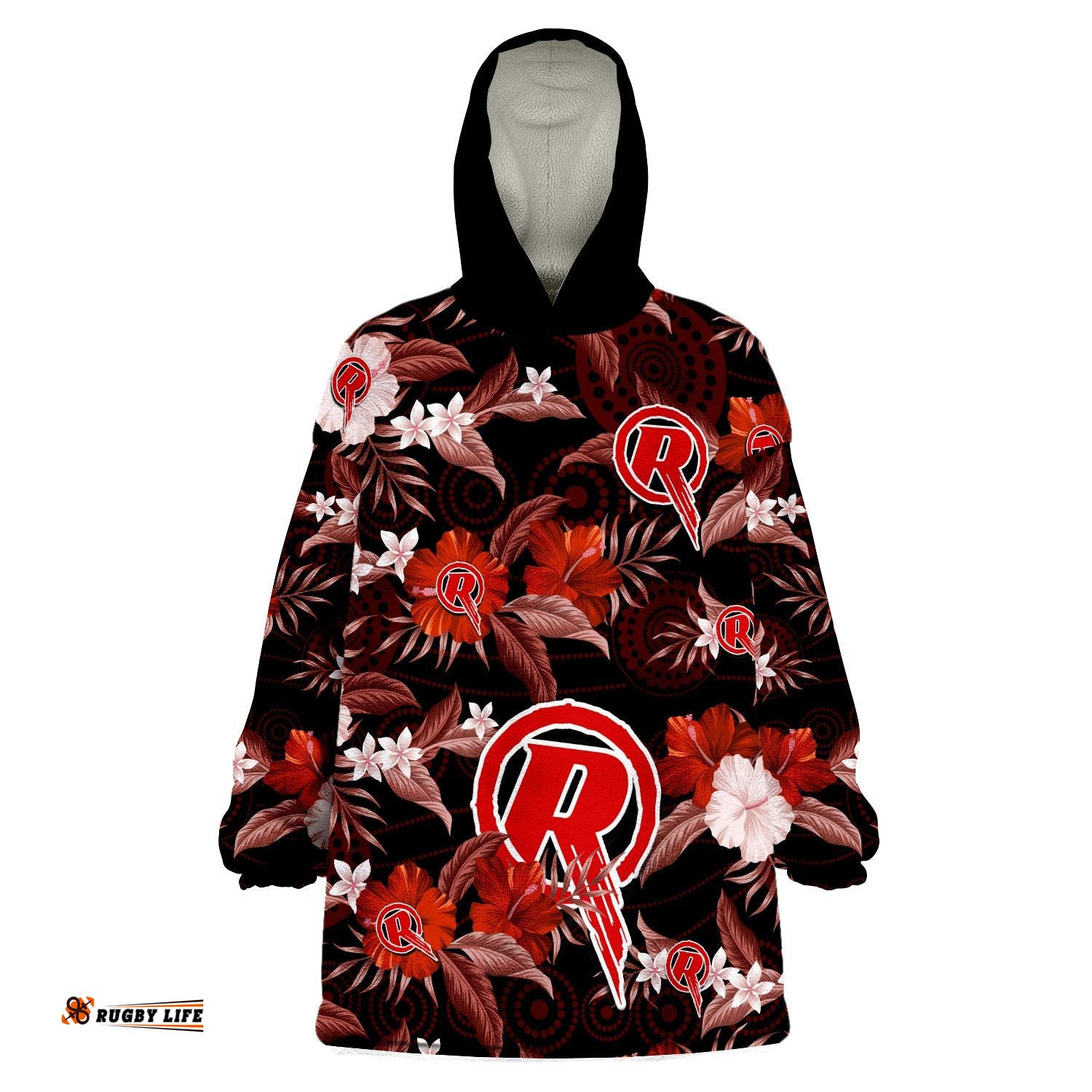 melbourne renegades cricket wearable blanket hoodie aboriginal art mix tropical flowers