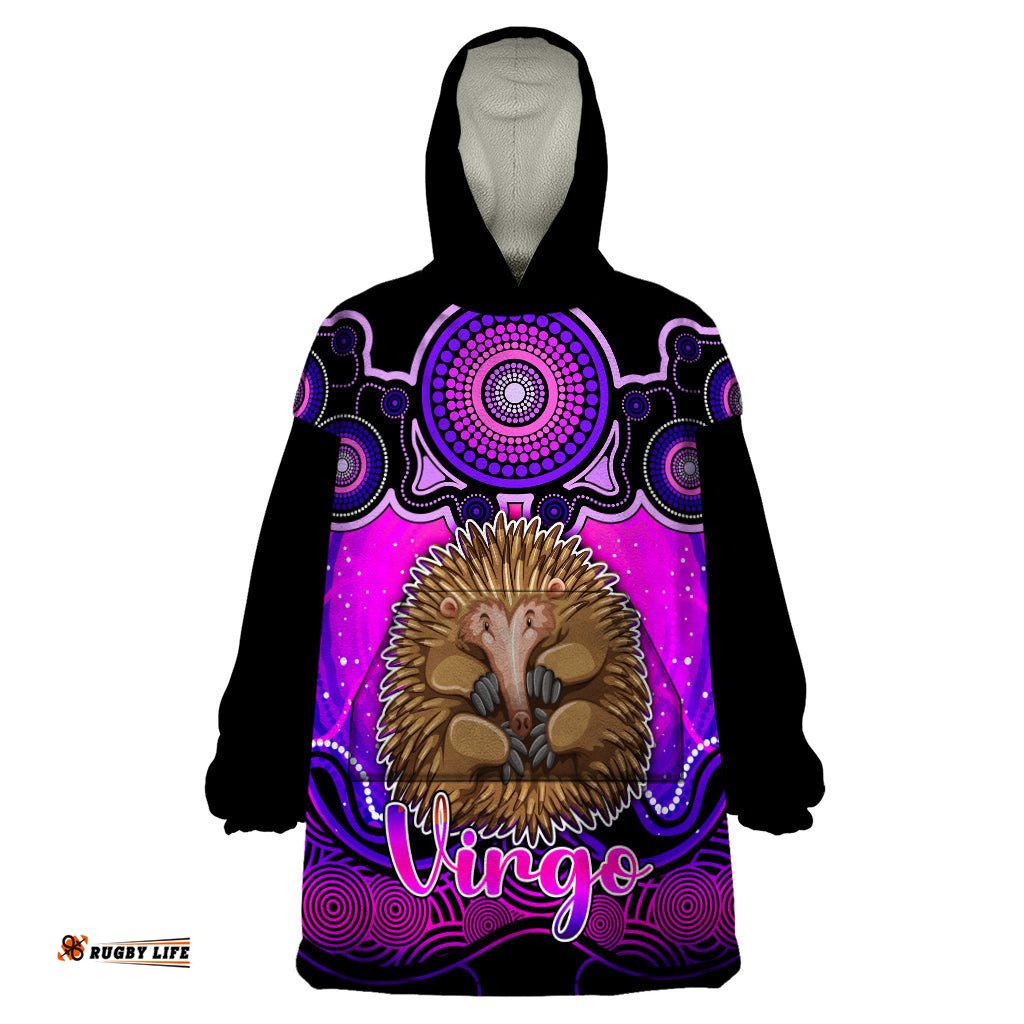 personalised australia virgo echidna zodiac wearable blanket hoodie auz astrology aboriginal magenta