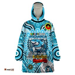 custom naidoc week 2024 sharks wearable blanket hoodie mascot rugby dt02