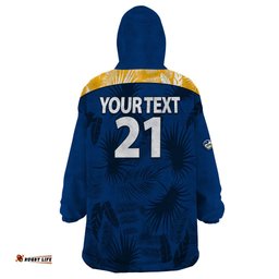 custom text and number parramatta eels rugby wearable blanket hoodie simple hawaiian palms leaf