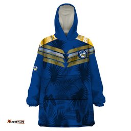 custom text and number parramatta eels rugby wearable blanket hoodie simple hawaiian palms leaf