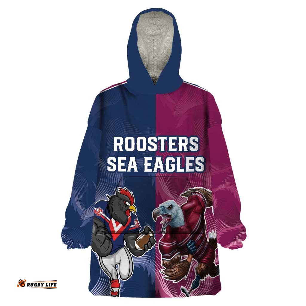 roosters sea eagles rugby custom wearable blanket hoodie half grunge style