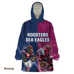 roosters sea eagles rugby custom wearable blanket hoodie half grunge style