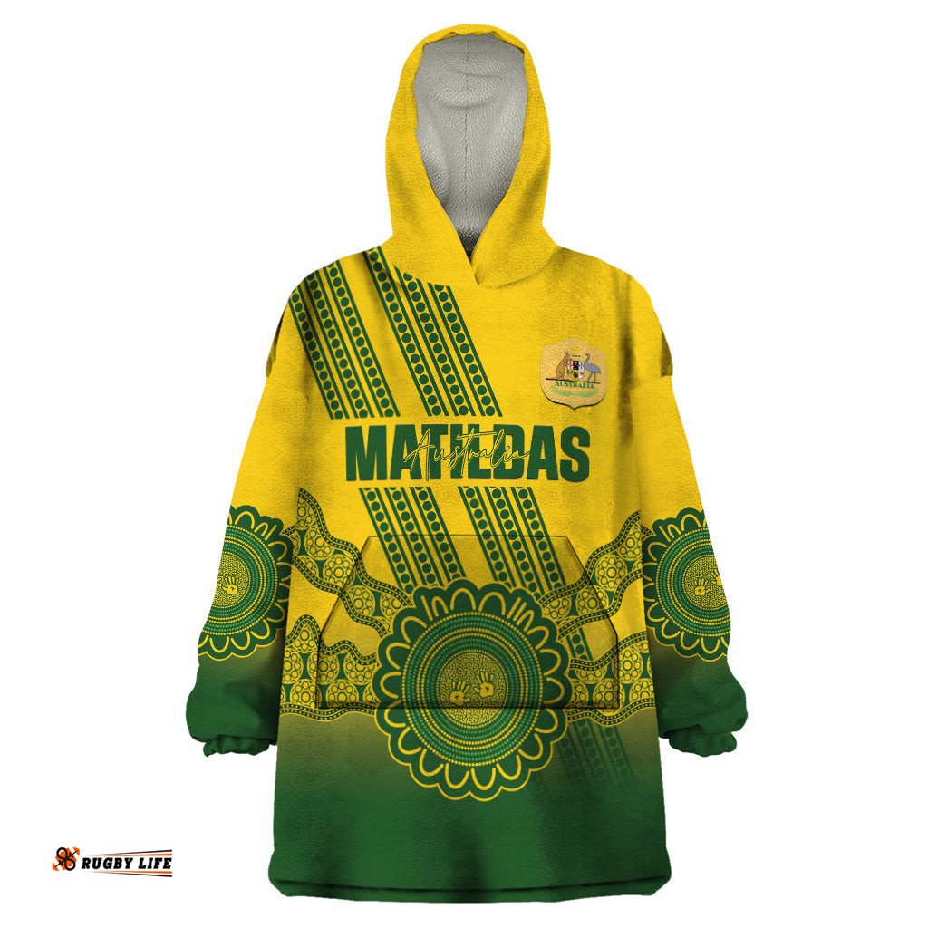 custom australia matildas wearable blanket hoodie aussie aboriginal gold version
