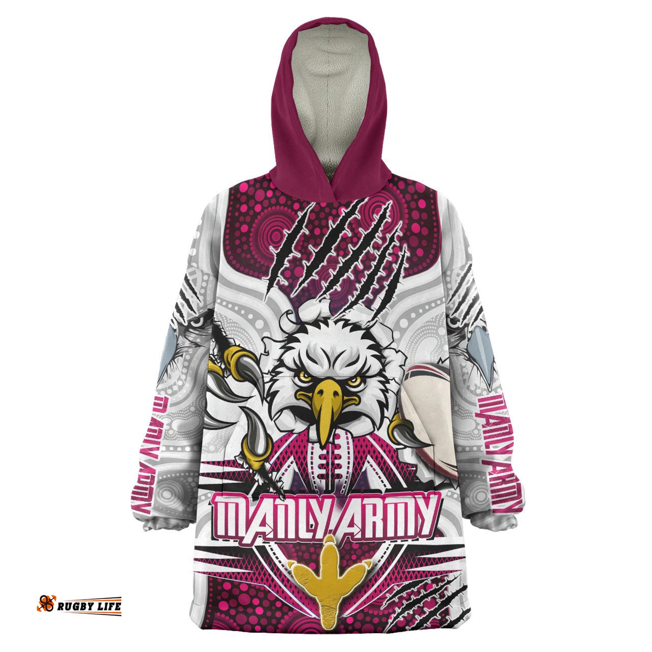 Manly Warringah Sea Eagles Indigenous Custom Snug Hoodie - Super Manly Army Scratch Style Oodie Blanket