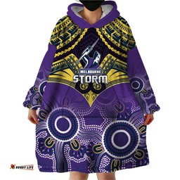 personalised storm rugby wearable blanket hoodie go melbourne aboriginal mix polynesian pattern