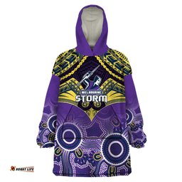 personalised storm rugby wearable blanket hoodie go melbourne aboriginal mix polynesian pattern
