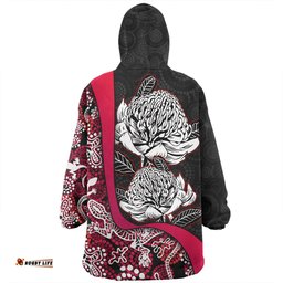 Australia Warratah Goanna Aboriginal Snug Hoodie - Waratah Flowers With Red Lizards, Stones, Sand Dot Art Painting Inspired Snug Hoodie
