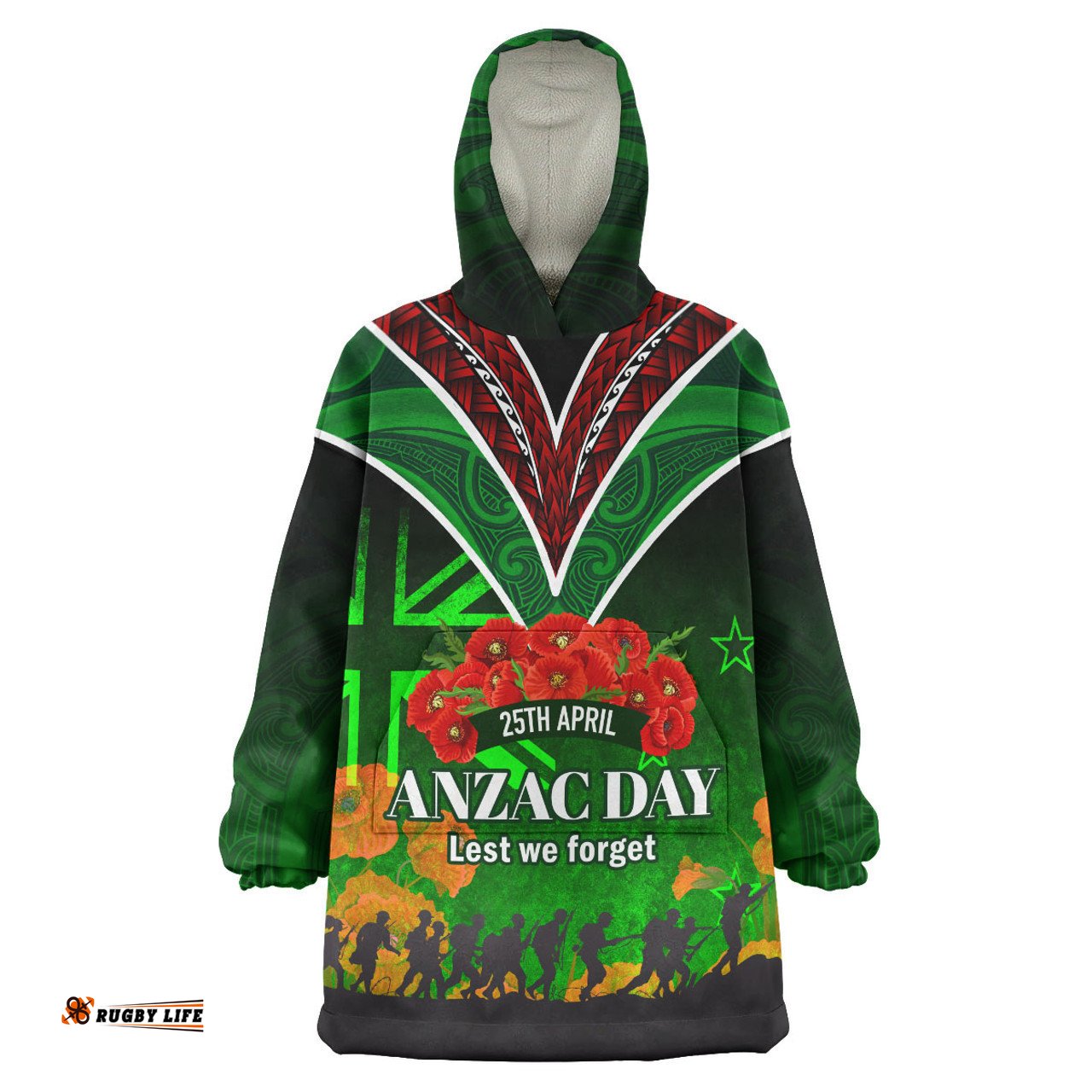 New Zealand Warriors Anzac Day Custom Snug Hoodie - Anzac Day NZ Flag Traditional Maori Patterns Snug Hoodie
