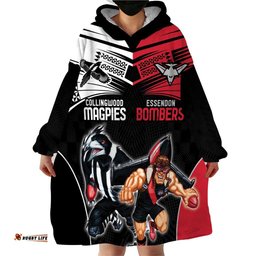 custom essendon and collingwood wearable blanket hoodie together sporty style