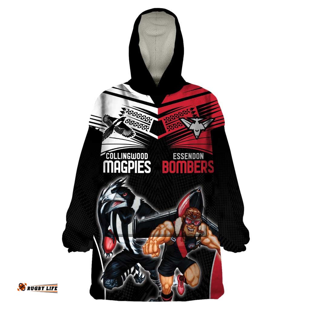 custom essendon and collingwood wearable blanket hoodie together sporty style