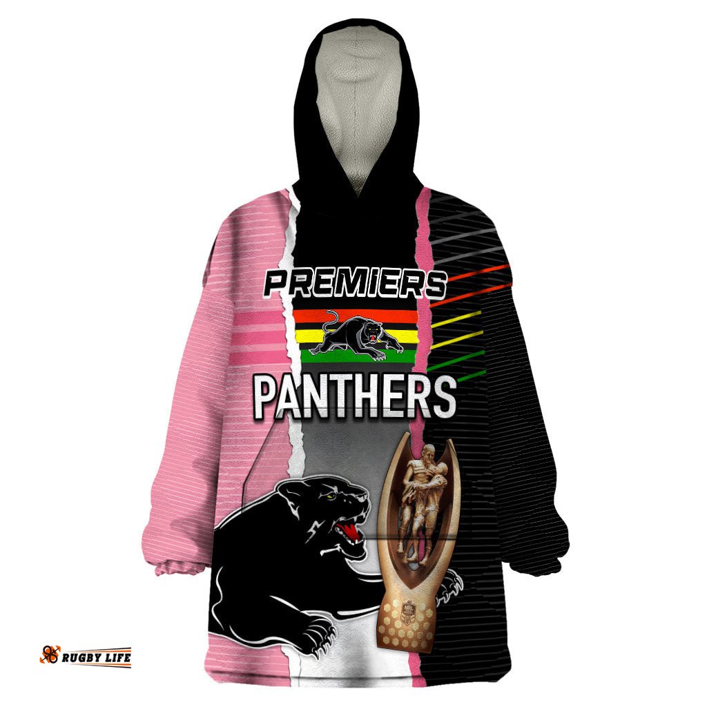 personalised panther rugby nrl premiers wearable blanket hoodie panther pride black pink sporty vibe