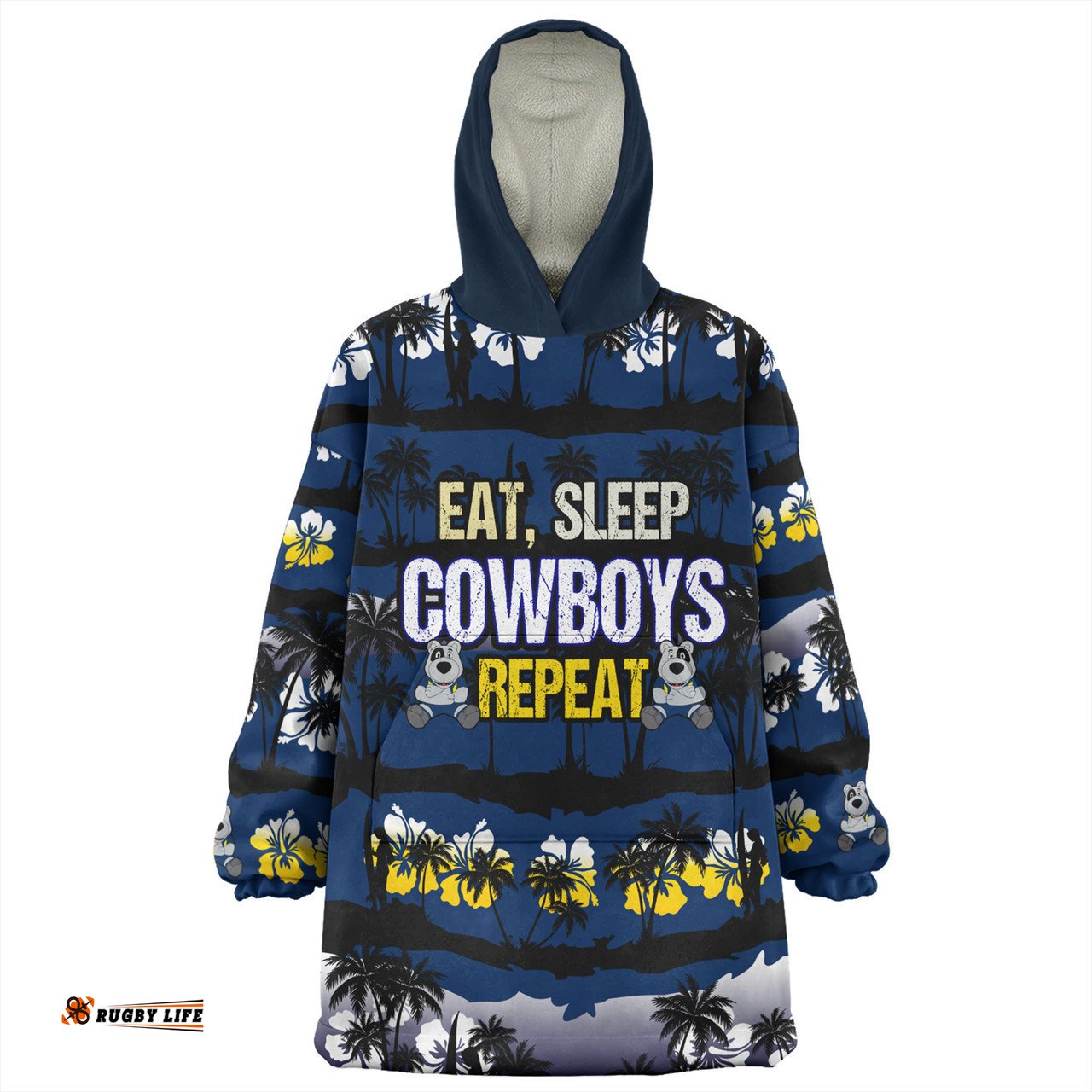 North Queensland Cowboys Snug Hoodie - Eat Sleep Repeat With Tropical Patterns