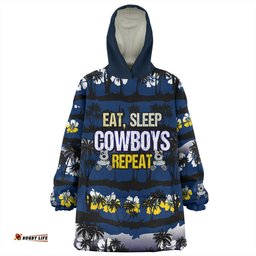 North Queensland Cowboys Snug Hoodie - Eat Sleep Repeat With Tropical Patterns