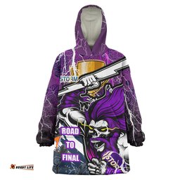 Melbourne Storm Premierships Snug Hoodie - Custom "Road To Final" Melbourne Storm Thunder Ghost Culture Oodie Blanket