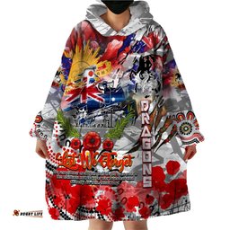 personalised australia rugby dragons anzac wearable blanket hoodie st george illawarra scratch style dt02