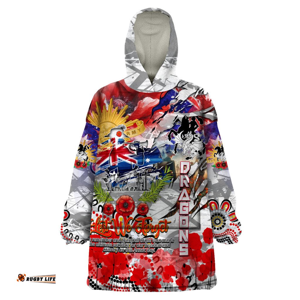 personalised australia rugby dragons anzac wearable blanket hoodie st george illawarra scratch style dt02
