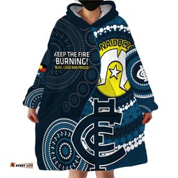 custom afl carlton naidoc week wearable blanket hoodie keep the fire burning indigenous art