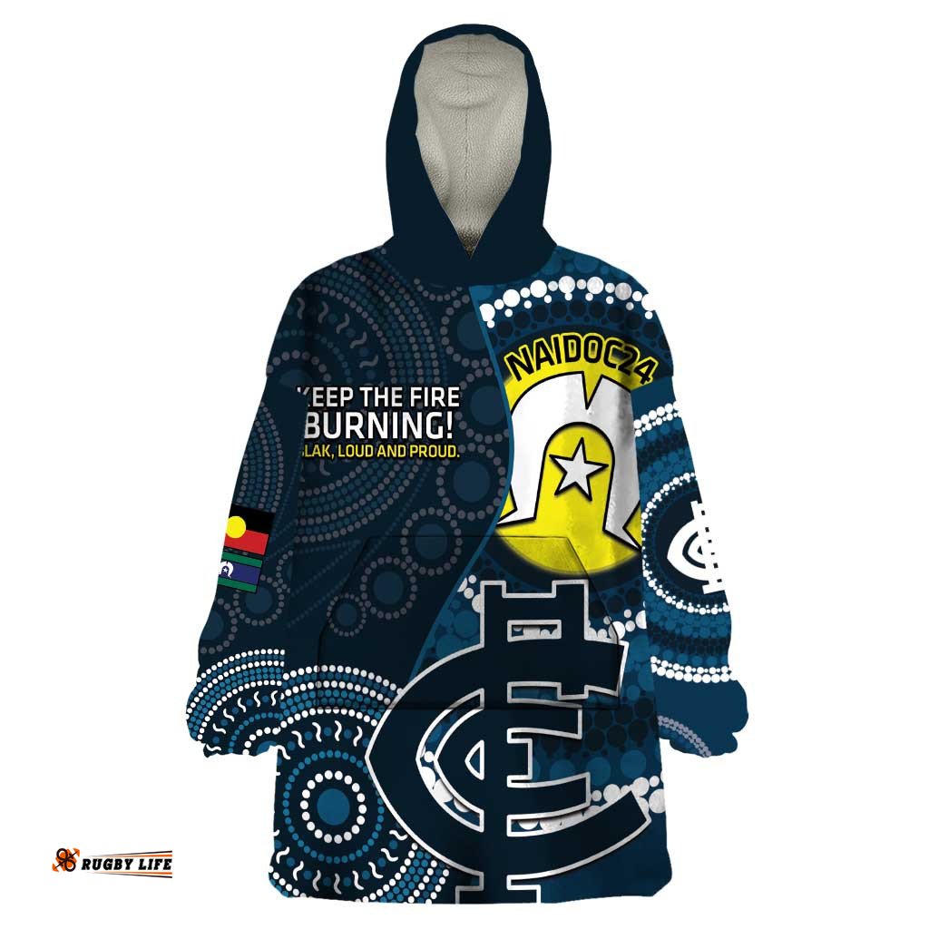 custom afl carlton naidoc week wearable blanket hoodie keep the fire burning indigenous art