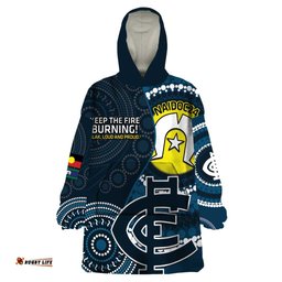 custom afl carlton naidoc week wearable blanket hoodie keep the fire burning indigenous art