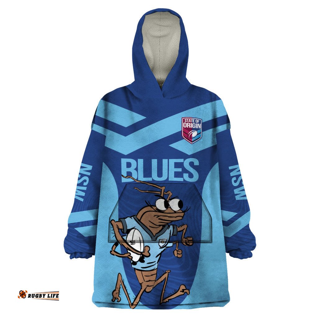 custom new south wales rugby wearable blanket hoodie blues cockroach origin sporty