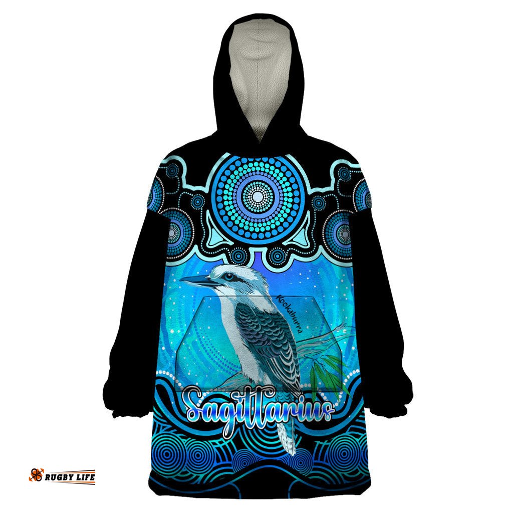 personalised australia sagittarius kookaburra zodiac wearable blanket hoodie auz astrology aboriginal aqua