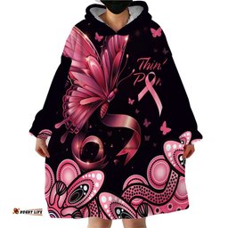 think pink butterfly ribbon aboriginal art wearable blanket hoodie