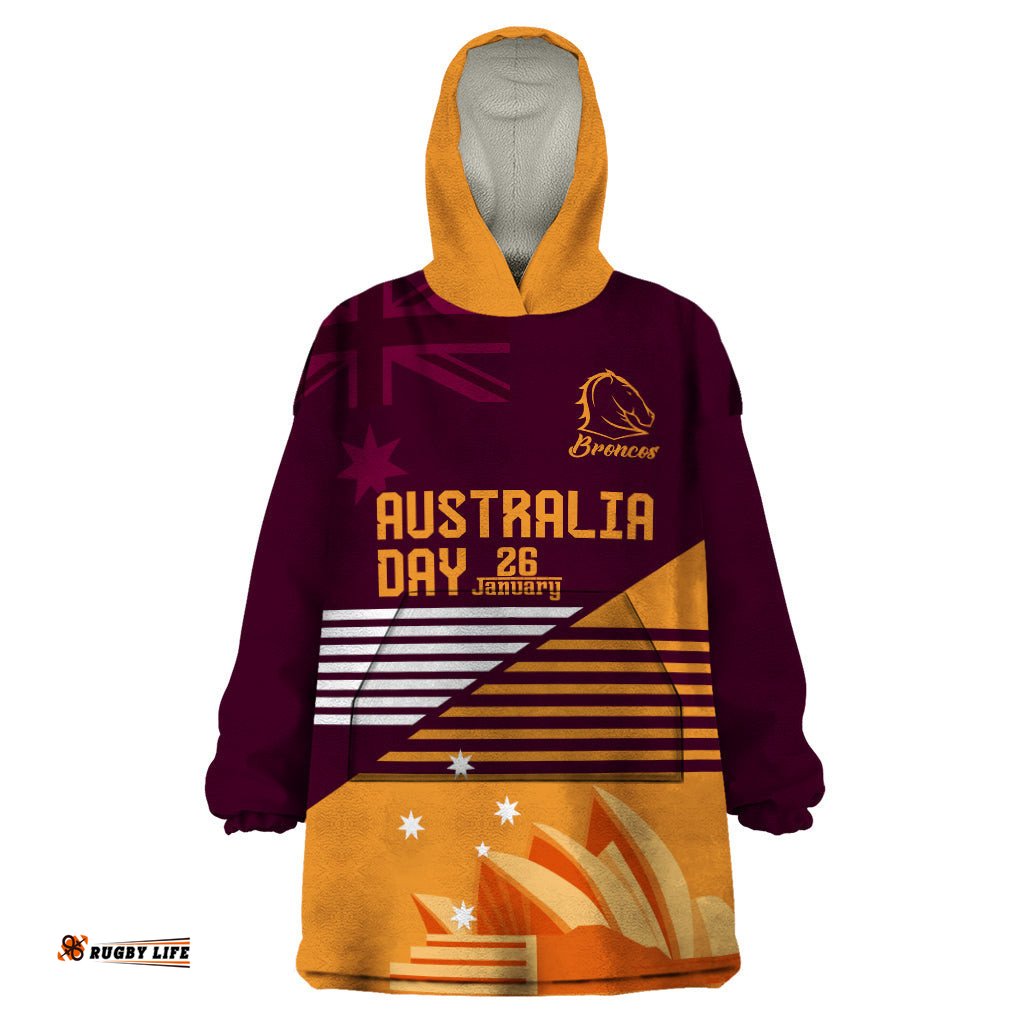 nrl broncos australia day custom wearable blanket hoodie sydney opera house style